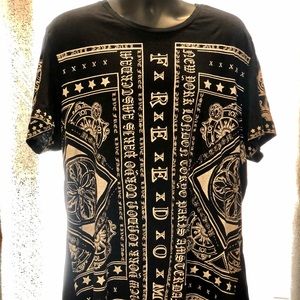 INC Men Shirt Black White Graphics Cotton Summer